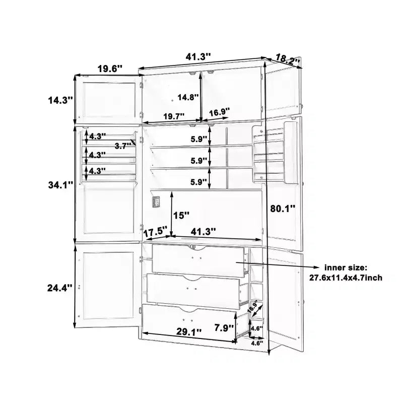 Mueble Despensa Alto de Cocina con Enchufes, Armario Grande Independiente con Soporte para Microondas, Cajones, Estantes, Botelleros y Estante en la Puerta