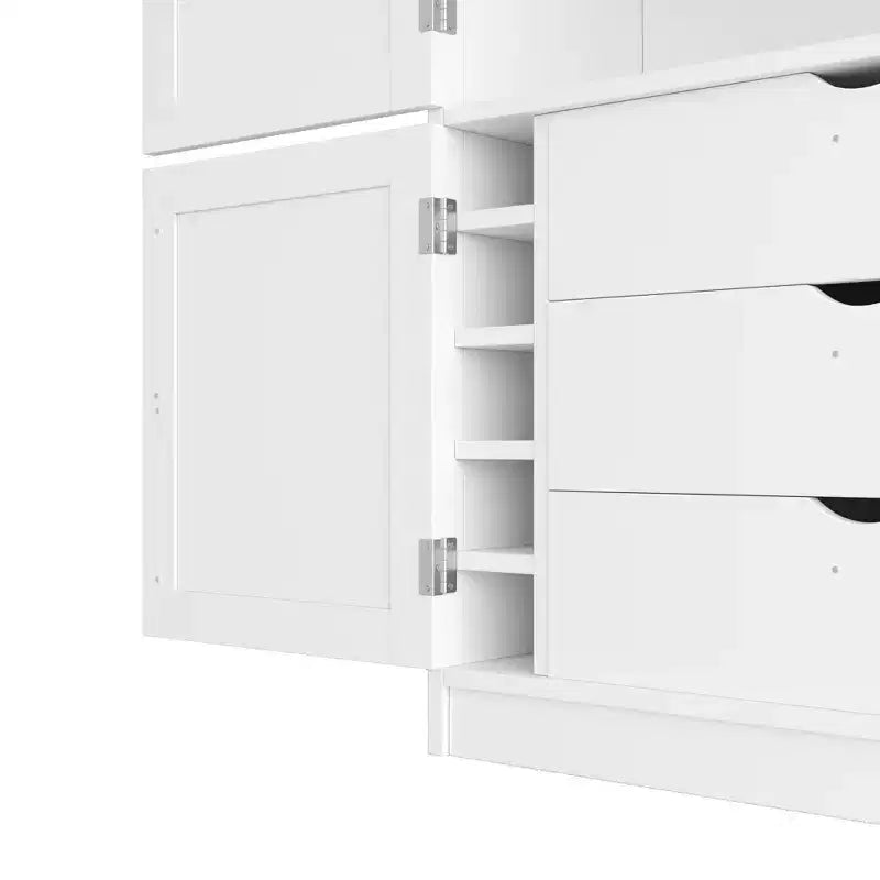 Mueble Despensa Alto de Cocina con Enchufes, Armario Grande Independiente con Soporte para Microondas, Cajones, Estantes, Botelleros y Estante en la Puerta