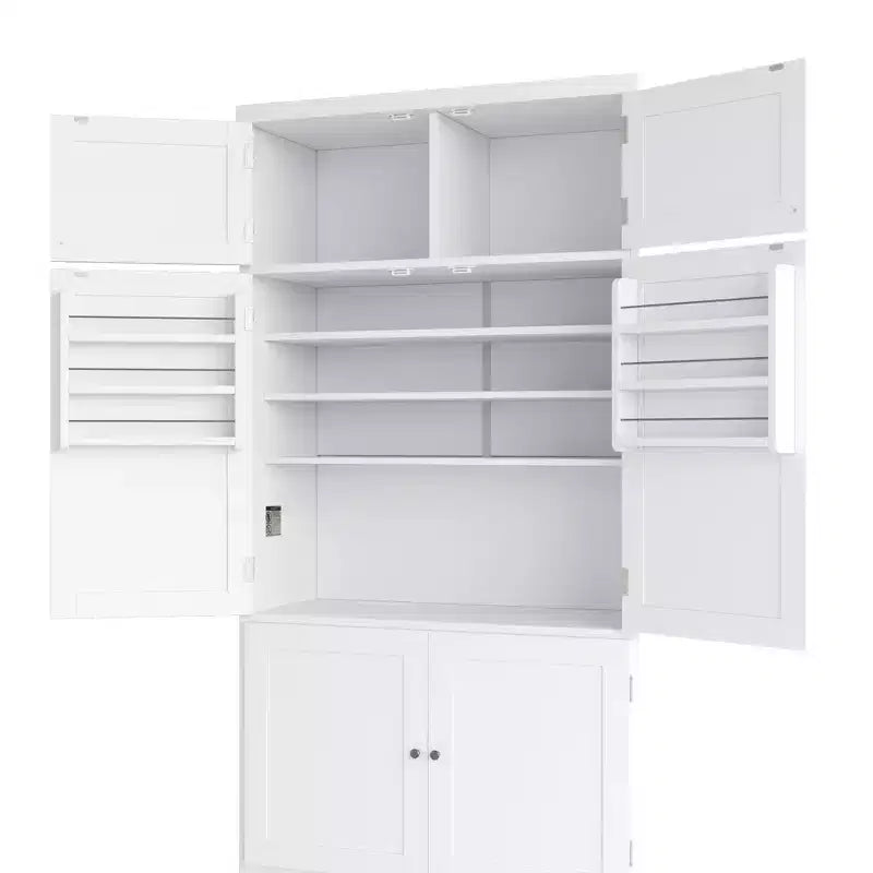 Mueble Despensa Alto de Cocina con Enchufes, Armario Grande Independiente con Soporte para Microondas, Cajones, Estantes, Botelleros y Estante en la Puerta