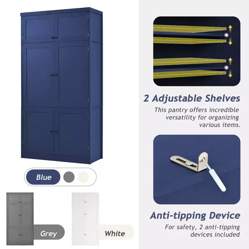 Mueble Despensa Alto de Cocina con Enchufes, Armario Grande Independiente con Soporte para Microondas, Cajones, Estantes, Botelleros y Estante en la Puerta
