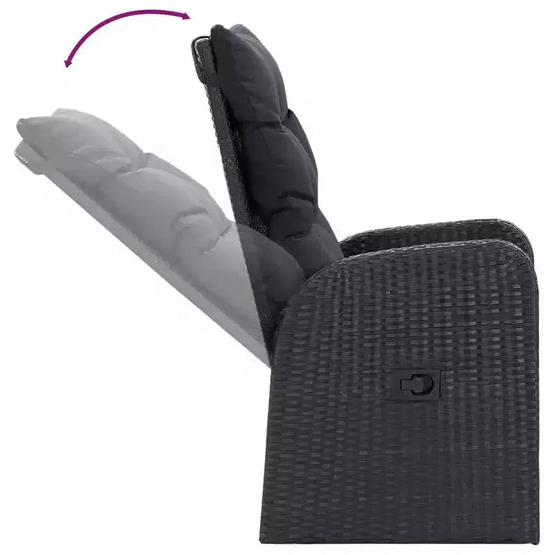 vidaXL Conjunto de Comedor de Jardín Ratán PE Negro, Acero con Recubrimiento en Polvo, Vidrio