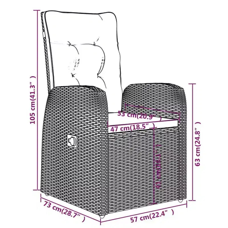 vidaXL Conjunto de Comedor de Jardín Ratán PE Negro, Acero con Recubrimiento en Polvo, Vidrio