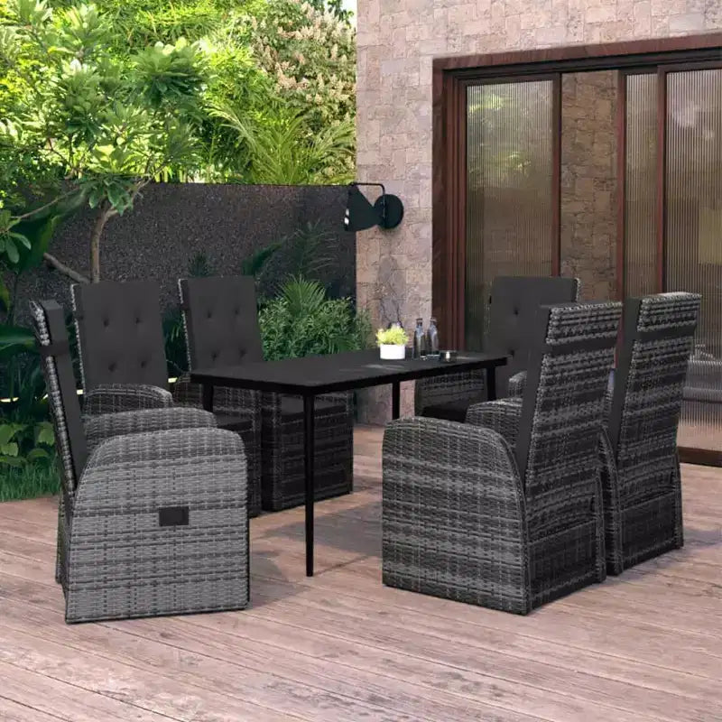 vidaXL Conjunto de Comedor de Jardín Ratán PE Negro, Acero con Recubrimiento en Polvo, Vidrio