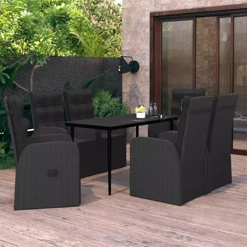 vidaXL Conjunto de Comedor de Jardín Ratán PE Negro, Acero con Recubrimiento en Polvo, Vidrio
