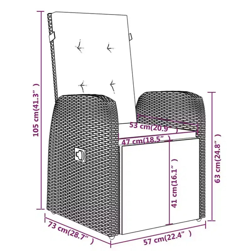 vidaXL Conjunto de Comedor de Jardín Ratán PE Negro, Acero con Recubrimiento en Polvo, Vidrio