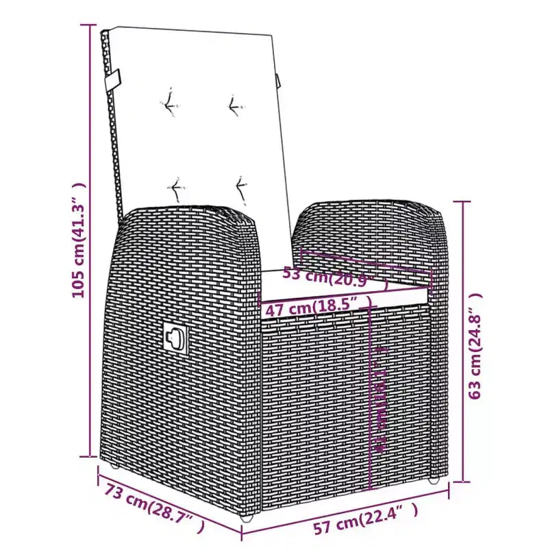 vidaXL Conjunto de Comedor de Jardín Ratán PE Negro, Acero con Recubrimiento en Polvo, Vidrio