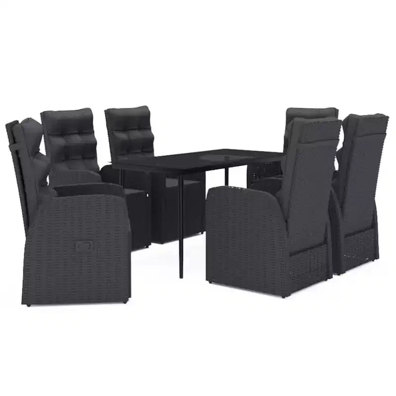 vidaXL Garden Dining Set Black PE rattan, powder-coated steel, glass