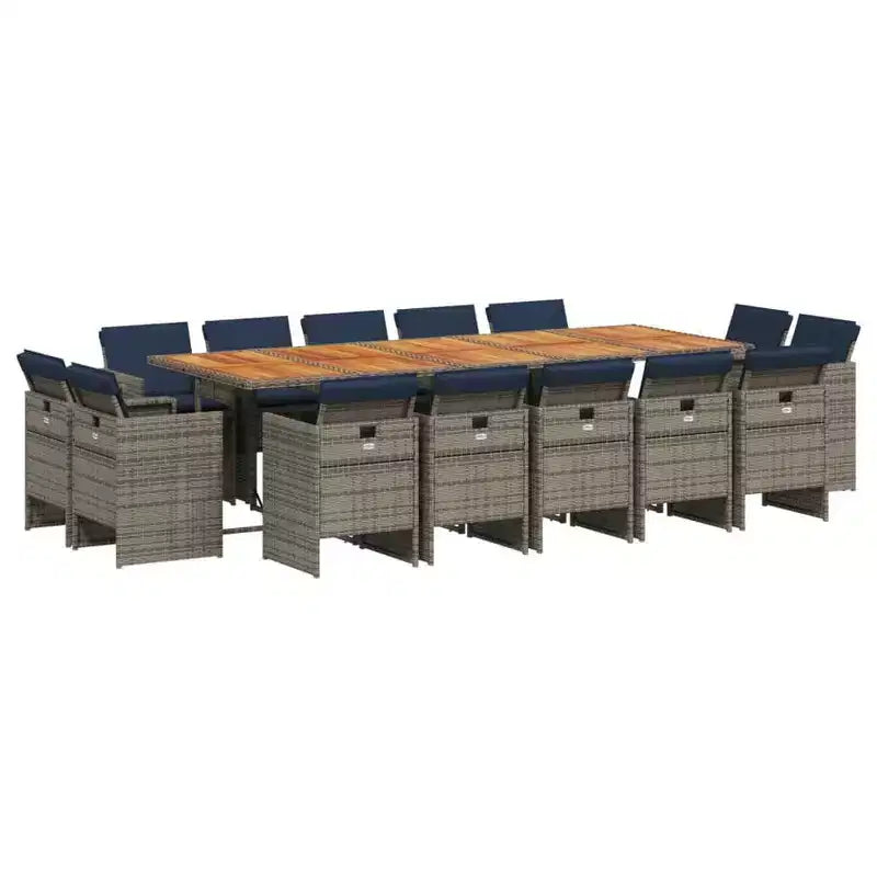 vidaXL Patio Dining Set Set of 14 Gray PE Rattan 15 Piece Set Foldable