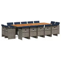 vidaXL Patio Dining Set Set of 14 Gray PE Rattan 15 Piece Set Foldable