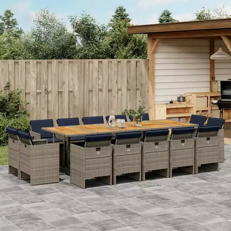 vidaXL Muebles de Jardín Set de Comedor de 14 Piezas de Ratán PE Gris Juego de 15 Piezas Plegables