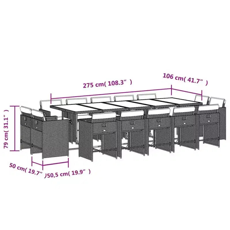 vidaXL Muebles de Jardín Set de Comedor de 14 Piezas de Ratán PE Gris Juego de 15 Piezas Plegables