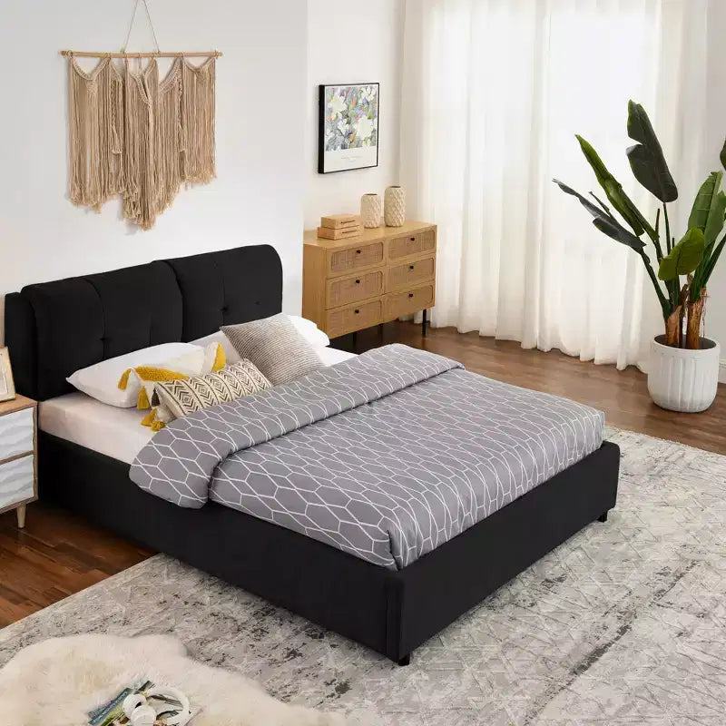 Base de cama de plataforma Queen/King, tapizada en chenilla con cabecero suave