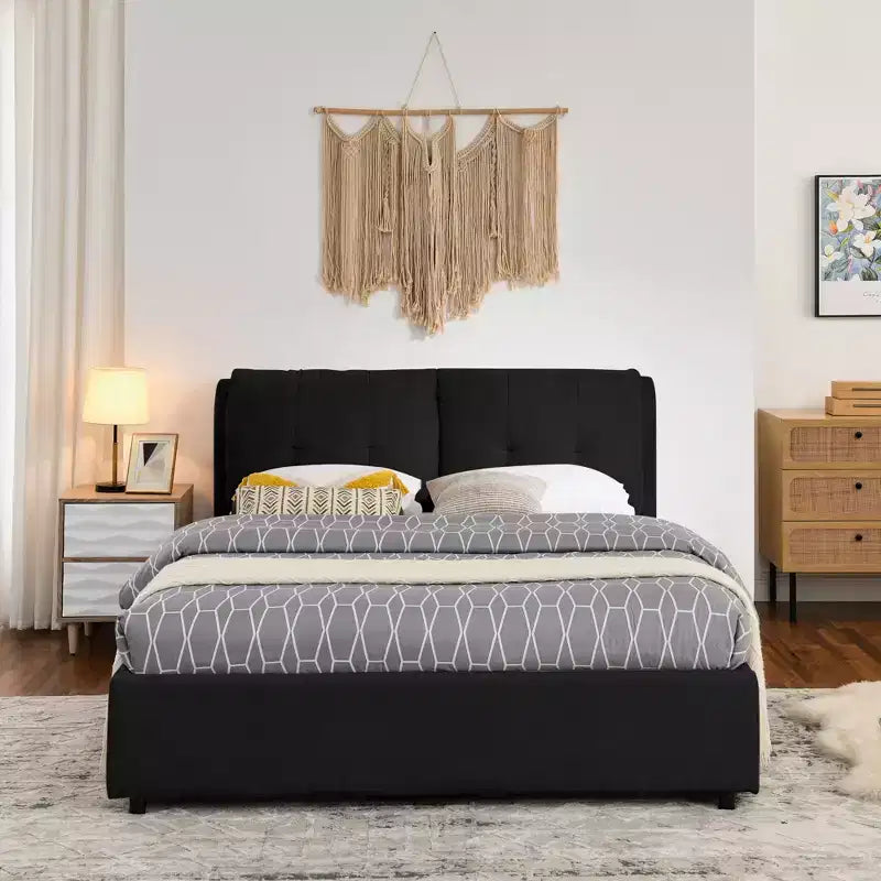 Base de cama de plataforma Queen/King, tapizada en chenilla con cabecero suave