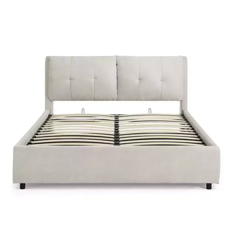 Base de cama de plataforma Queen/King, tapizada en chenilla con cabecero suave