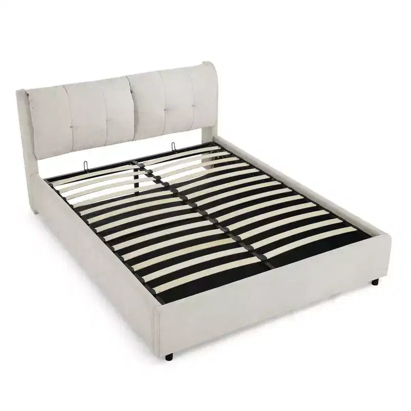 Base de cama de plataforma Queen/King, tapizada en chenilla con cabecero suave