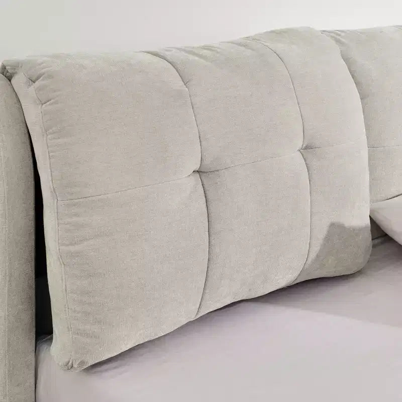 Base de cama de plataforma Queen/King, tapizada en chenilla con cabecero suave