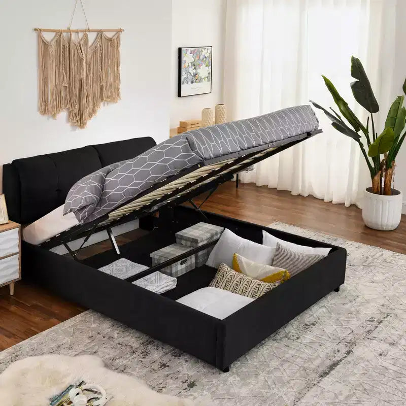 Base de cama de plataforma Queen/King, tapizada en chenilla con cabecero suave