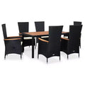 vidaXL Outdoor Dining Set Black PE Rattan 7 Piece Adjustable Armrests