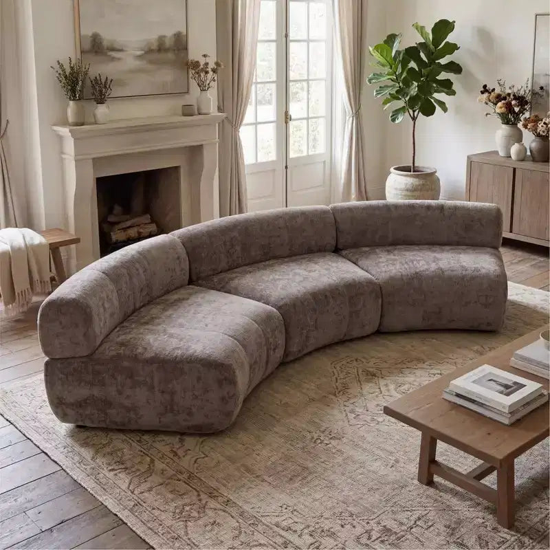 Christopher Knight Home Golan 118.5 Modular Compressed Curved Upholstered 3-Seater Sectional Sofa