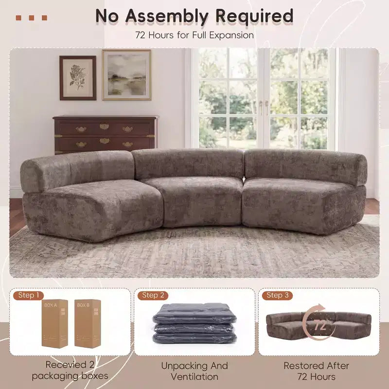 Christopher Knight Home Golan 118.5 Modular Compressed Curved Upholstered 3-Seater Sectional Sofa