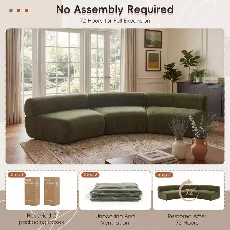Christopher Knight Home Golan 118.5 Modular Compressed Curved Upholstered 3-Seater Sectional Sofa