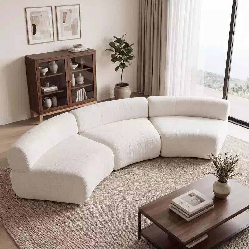 Christopher Knight Home Golan 118.5 Modular Compressed Curved Upholstered 3-Seater Sectional Sofa