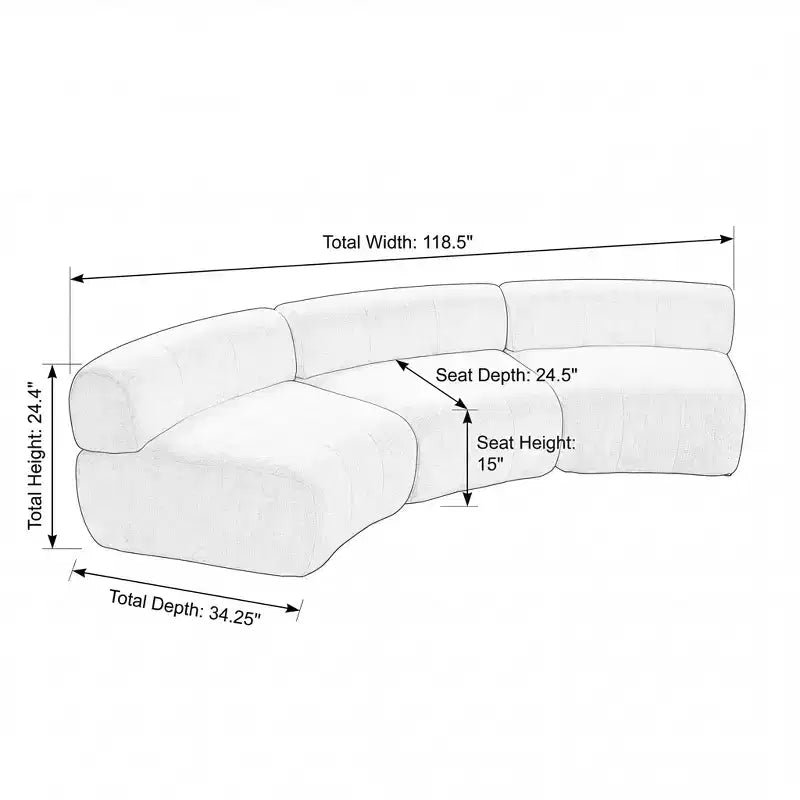 Christopher Knight Home Golan 118.5 Modular Compressed Curved Upholstered 3-Seater Sectional Sofa