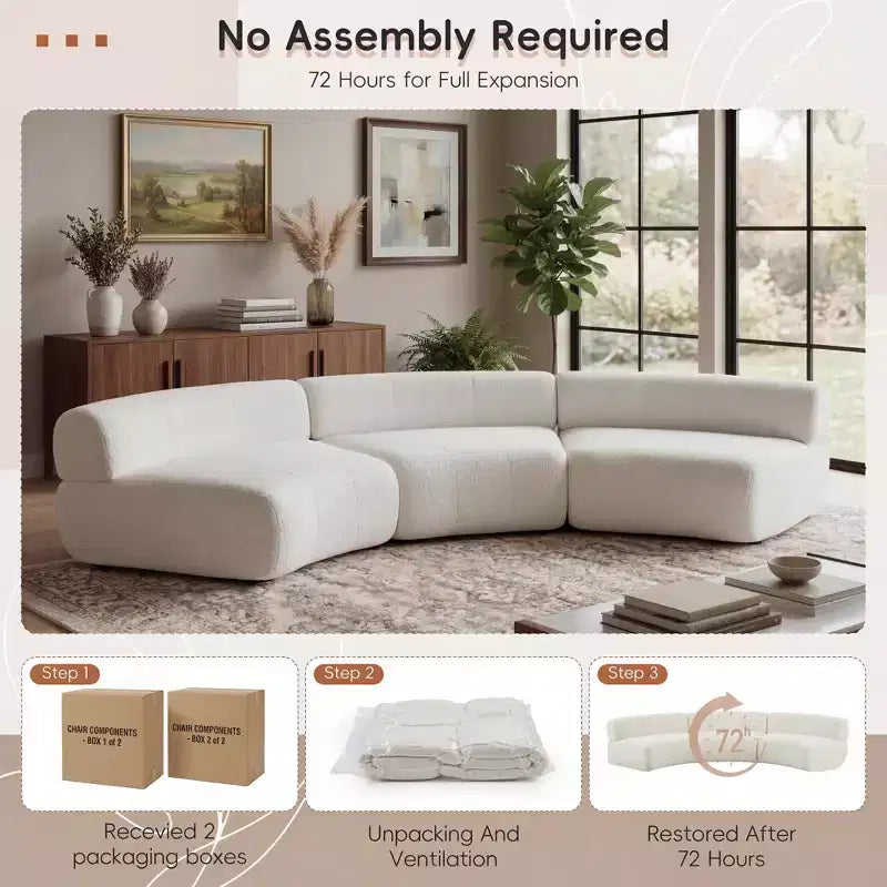 Christopher Knight Home Golan 118.5 Modular Compressed Curved Upholstered 3-Seater Sectional Sofa