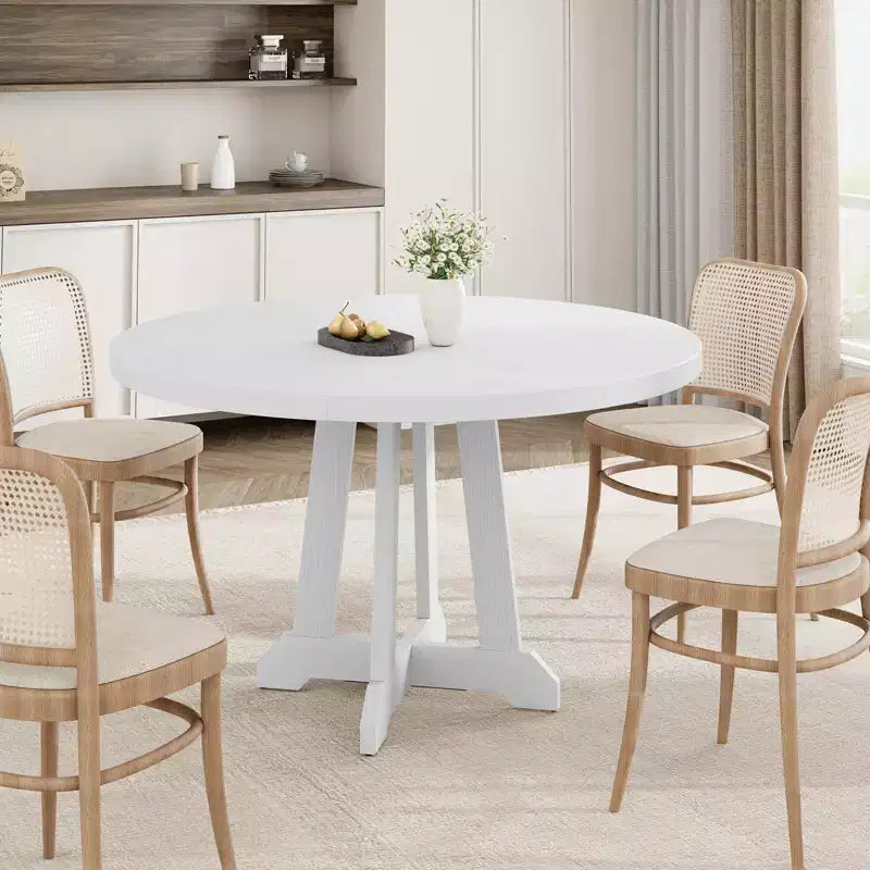 Mesa de comedor redonda de 47.2" para 4-6 personas, mesa de cocina de madera negra con base de pedestal y patas ajustables