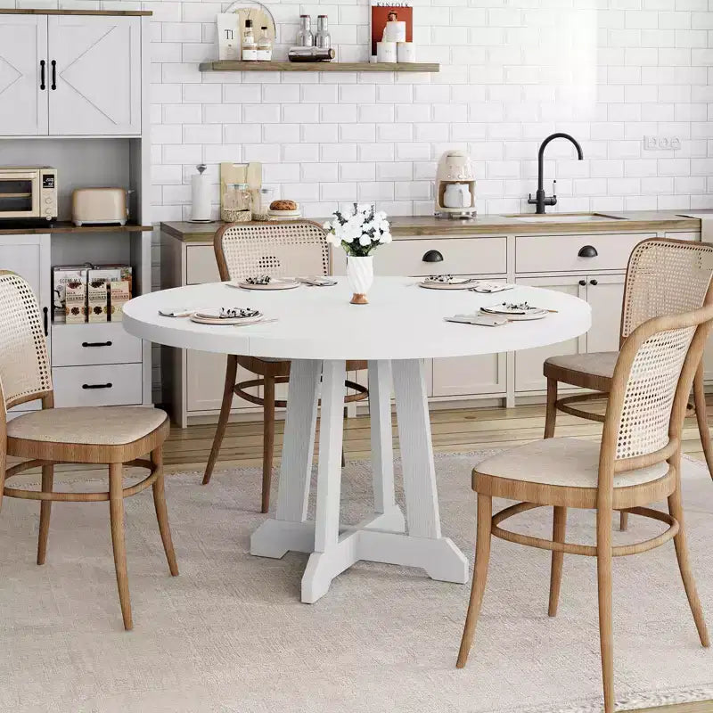 Mesa de comedor redonda de 47.2" para 4-6 personas, mesa de cocina de madera negra con base de pedestal y patas ajustables
