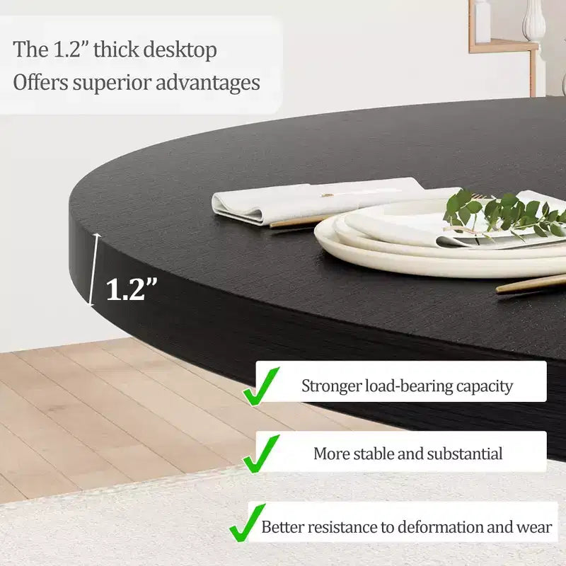 Mesa de comedor redonda de 47.2" para 4-6 personas, mesa de cocina de madera negra con base de pedestal y patas ajustables