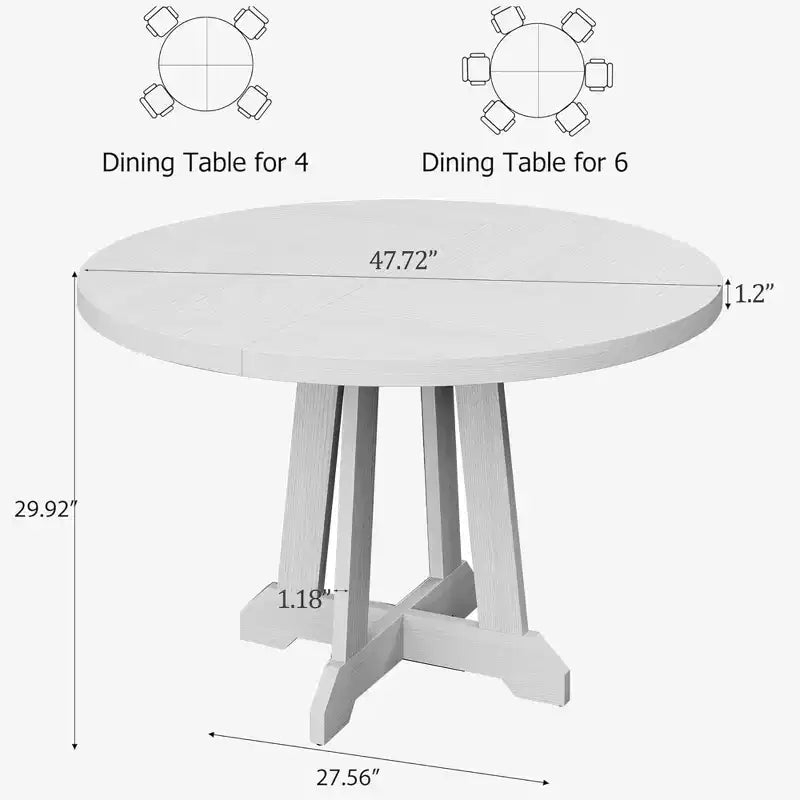 Mesa de comedor redonda de 47.2" para 4-6 personas, mesa de cocina de madera negra con base de pedestal y patas ajustables