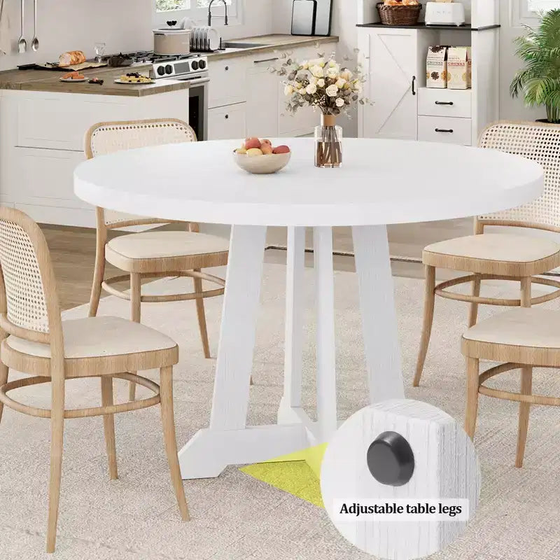 Mesa de comedor redonda de 47.2" para 4-6 personas, mesa de cocina de madera negra con base de pedestal y patas ajustables