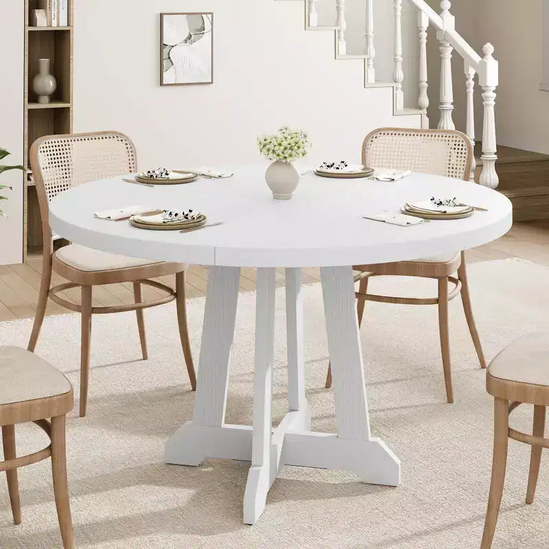Mesa de comedor redonda de 47.2" para 4-6 personas, mesa de cocina de madera negra con base de pedestal y patas ajustables