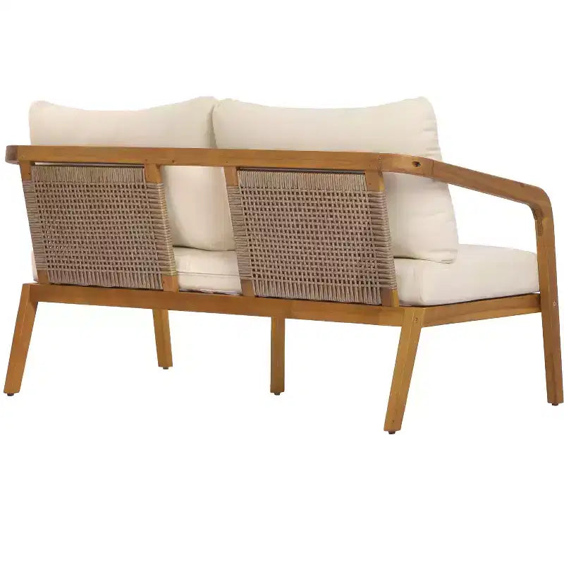 Christopher Knight Home Paula Juego de conversación moderno de 4 piezas con cojines para patio de madera de acacia y mimbre PE