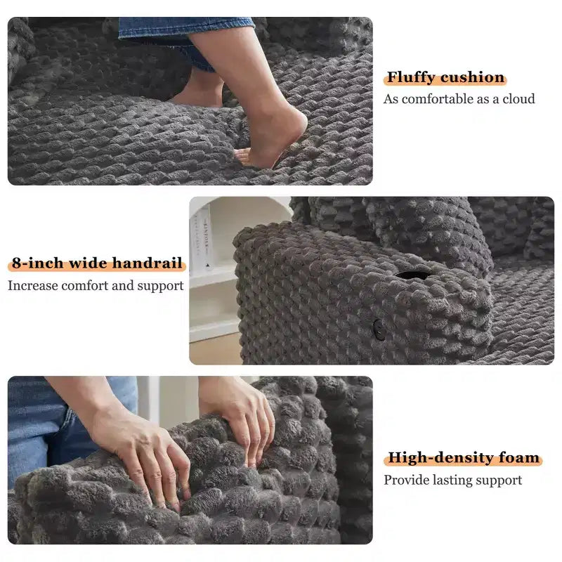60 Inch Oversized Chaise Lounge Chair Indoor with Cup Holders and USB Ports, Upholstered Sleeper Sofa for Reading - Gray