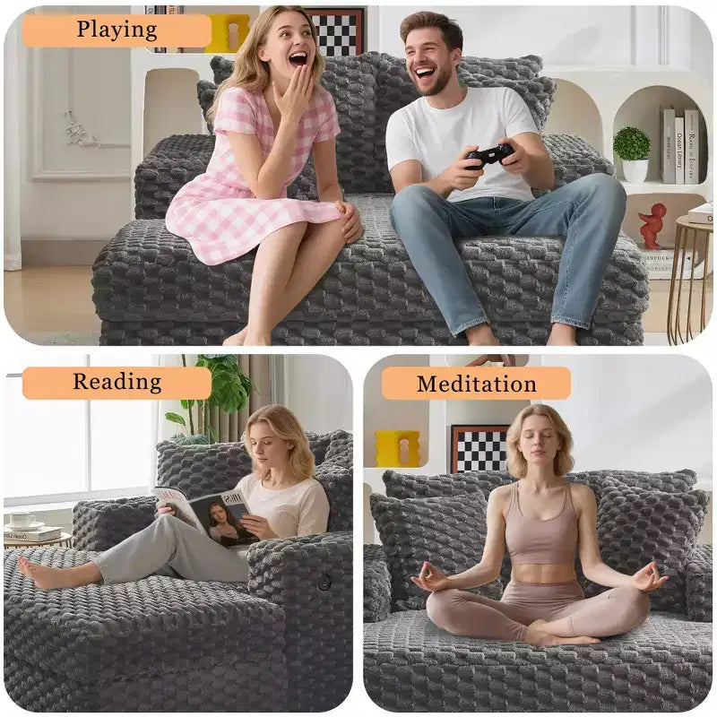 60 Inch Oversized Chaise Lounge Chair Indoor with Cup Holders and USB Ports, Upholstered Sleeper Sofa for Reading - Gray