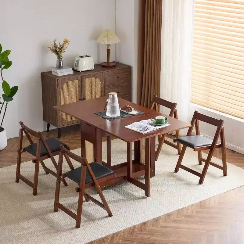 Karl Home 4-Person Walnut Wood Foldable Dining Set