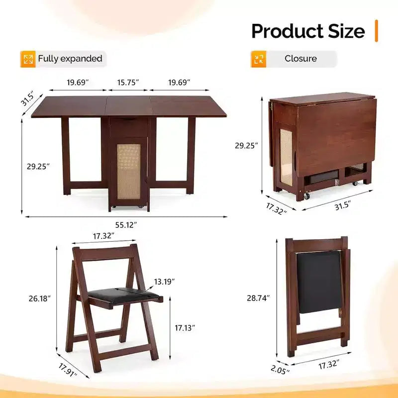 Ensemble de salle à manger pliable Karl Home en bois de noyer pour 4 personnes