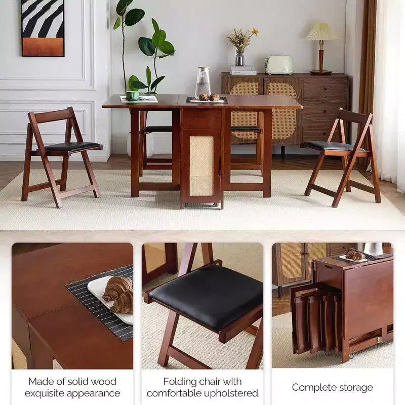 Ensemble de salle à manger pliable Karl Home en bois de noyer pour 4 personnes