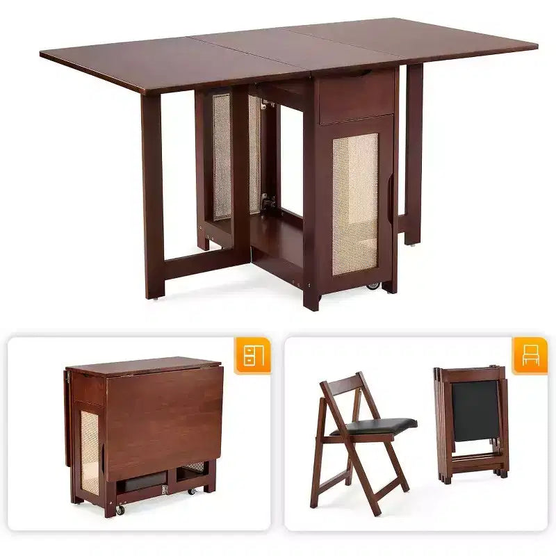 Ensemble de salle à manger pliable Karl Home en bois de noyer pour 4 personnes