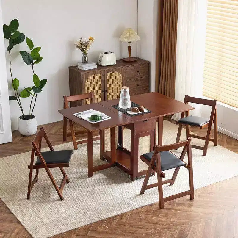 Ensemble de salle à manger pliable Karl Home en bois de noyer pour 4 personnes