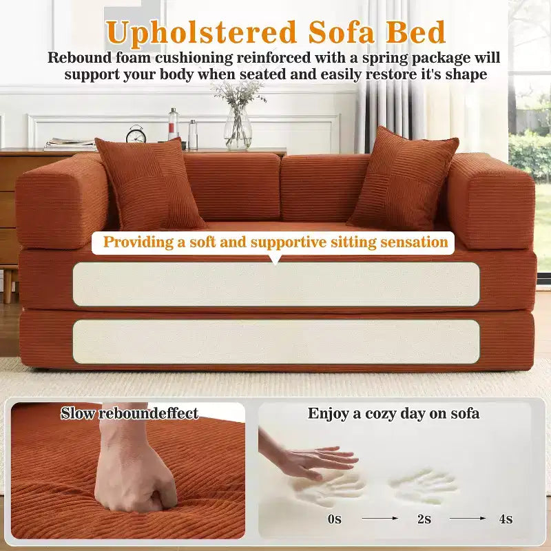 Dyonery 78.8 5-in-1 Convertible Sofa Bed - Folding Modular Corduroy Futon Couch with 2 Pillows No Assembly for Living Room Bedroom
