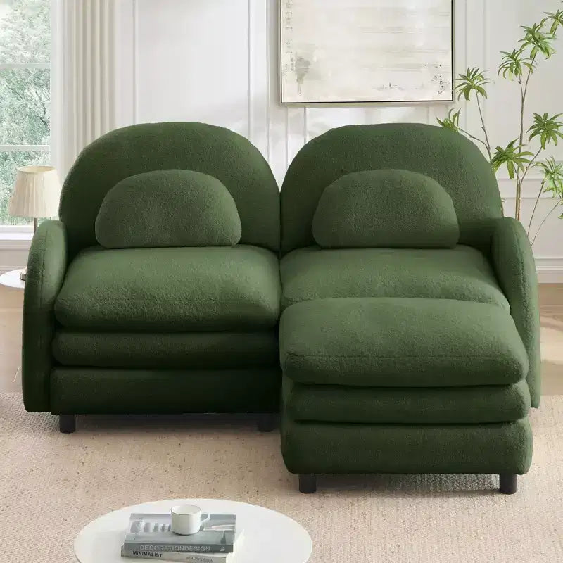 GDFStudio Steini Modern 117 2-Seater Teddy Upholstered Sectional Sofa with Curved Lumbar Pillows and Movable Ottoman