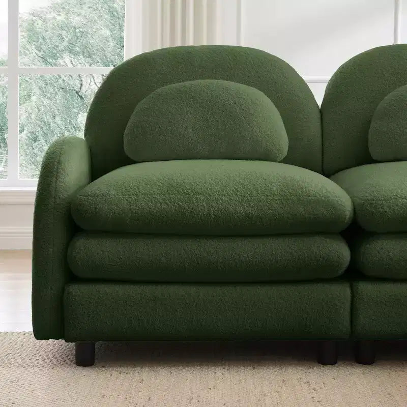 GDFStudio Steini Modern 117 2-Seater Teddy Upholstered Sectional Sofa with Curved Lumbar Pillows and Movable Ottoman