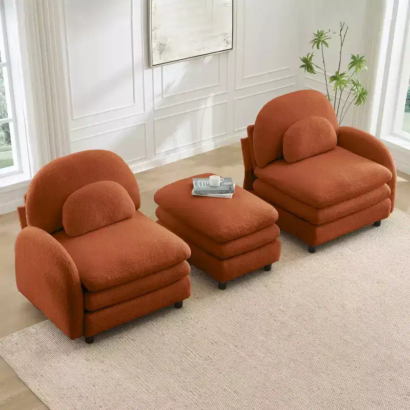 GDFStudio Steini Modern 117 2-Seater Teddy Upholstered Sectional Sofa with Curved Lumbar Pillows and Movable Ottoman