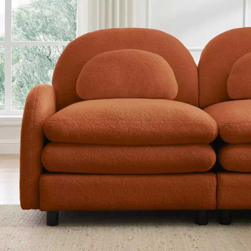GDFStudio Steini Modern 117 2-Seater Teddy Upholstered Sectional Sofa with Curved Lumbar Pillows and Movable Ottoman