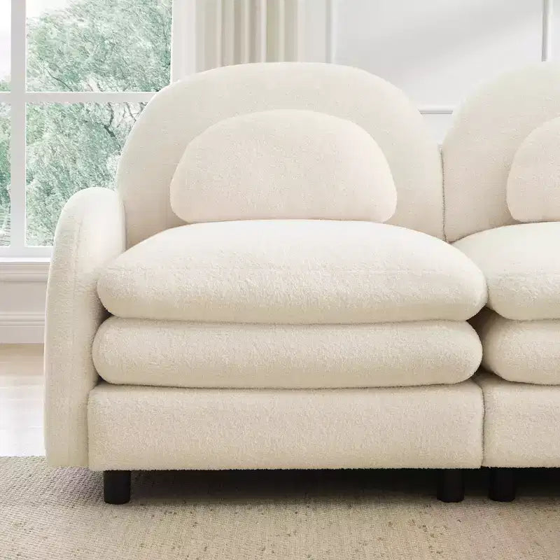 GDFStudio Steini Modern 117 2-Seater Teddy Upholstered Sectional Sofa with Curved Lumbar Pillows and Movable Ottoman