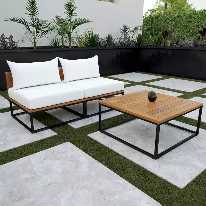Taradale Outdoor Coffee Table with Taradale Outdoor Chair with Cushions - Set of 3 - White - SEI