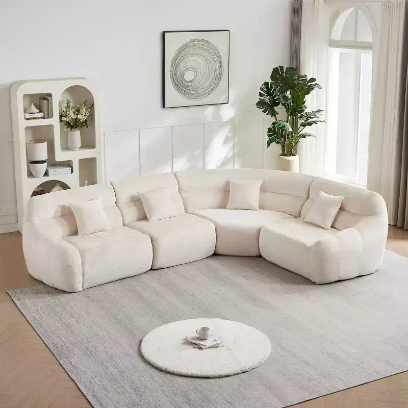 Curved Corner Sectional Sofa, Chenille Modular Cloud Sofa, High-Back 4-Seater Couch, No Assembly